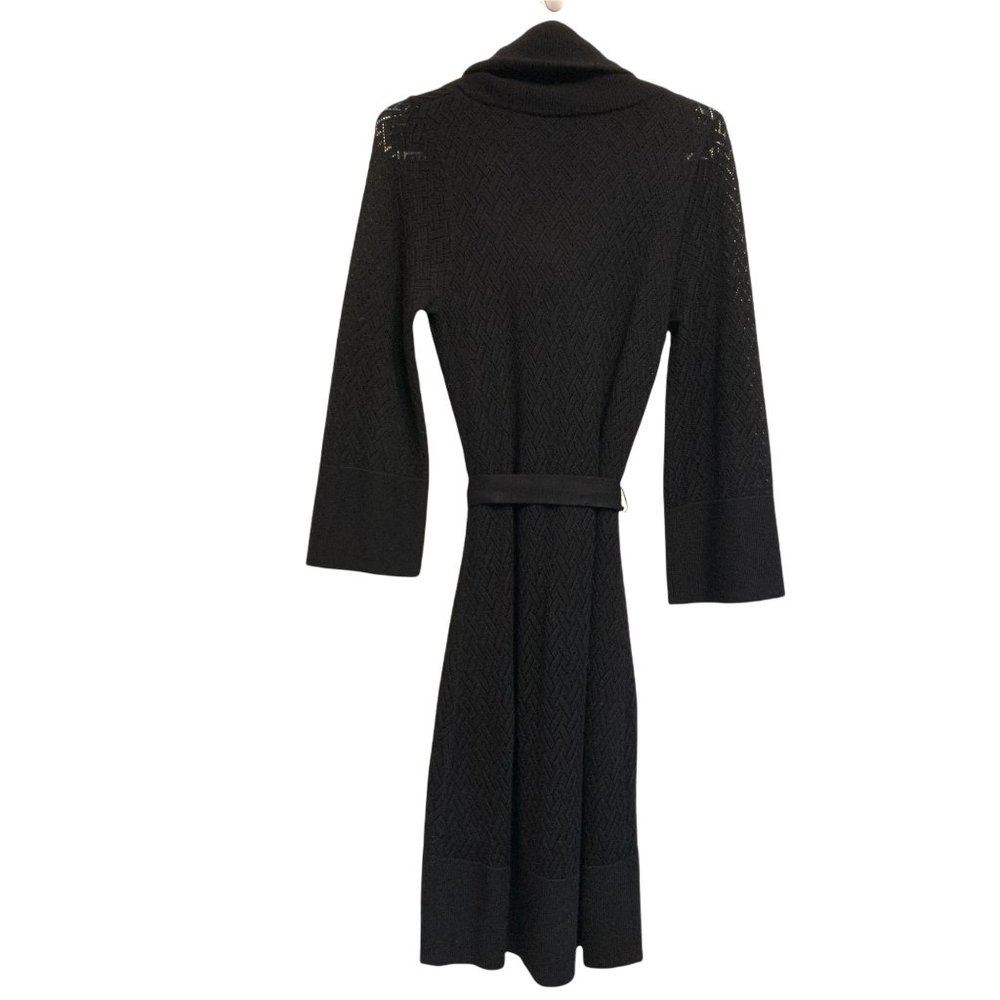 Calvin Klein Black Wool Cowl Neck Pointelle Sweater Dress Medium - Picture 4 of 12